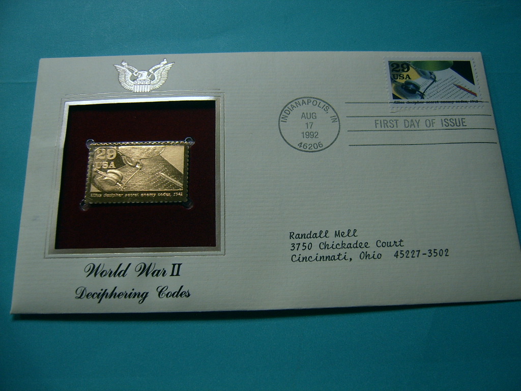 ALLIES DECIPHER CODES WORLD WAR II 22KT GOLD STAMP COMMEMORATIVE W STAMP #4