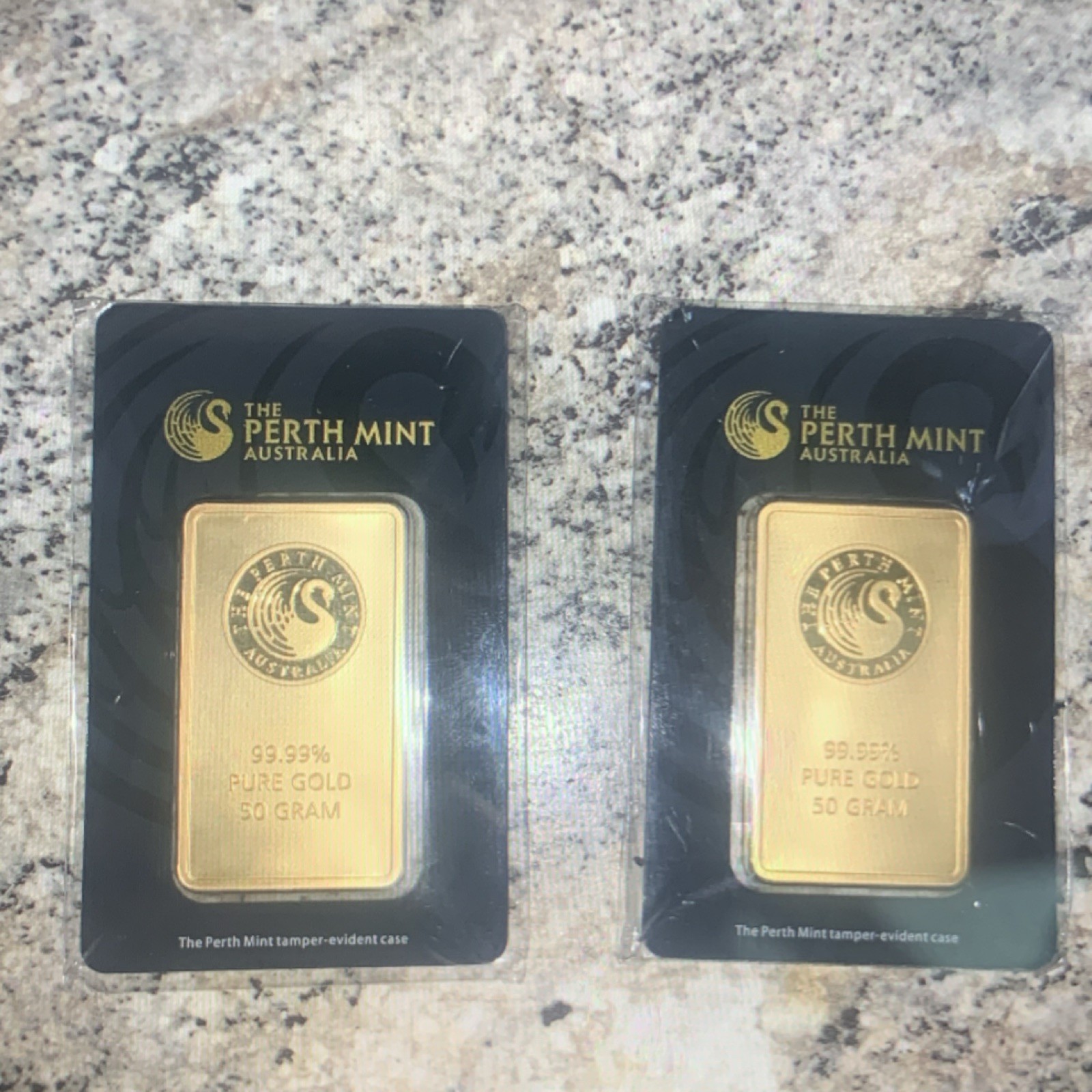 The Perth Mint 50g Gold Bars Lot of 2 99.99% Pure 100g Total