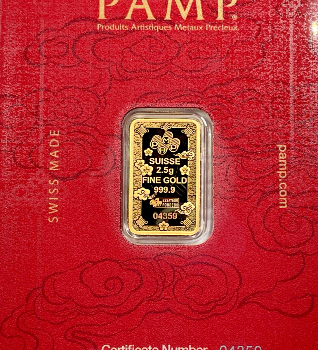Pamp Suisse Lucky Cat 2.5 Gram .9999 Gold Bar – w/ Assay & Sleeve #4359/18888