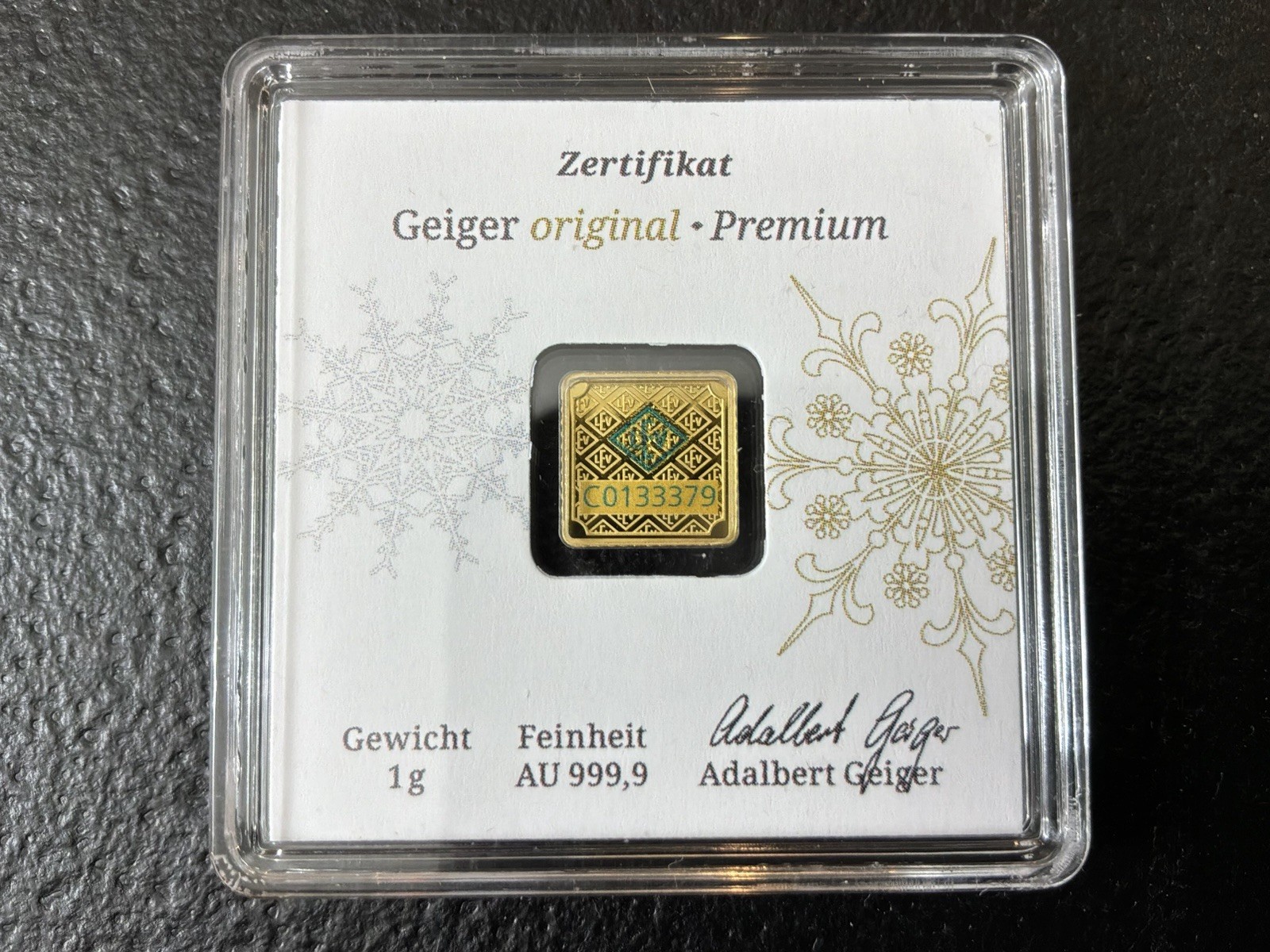 GEIGER 1 GRAM 999.9 GOLD BAR MERRY CHRISTMAS