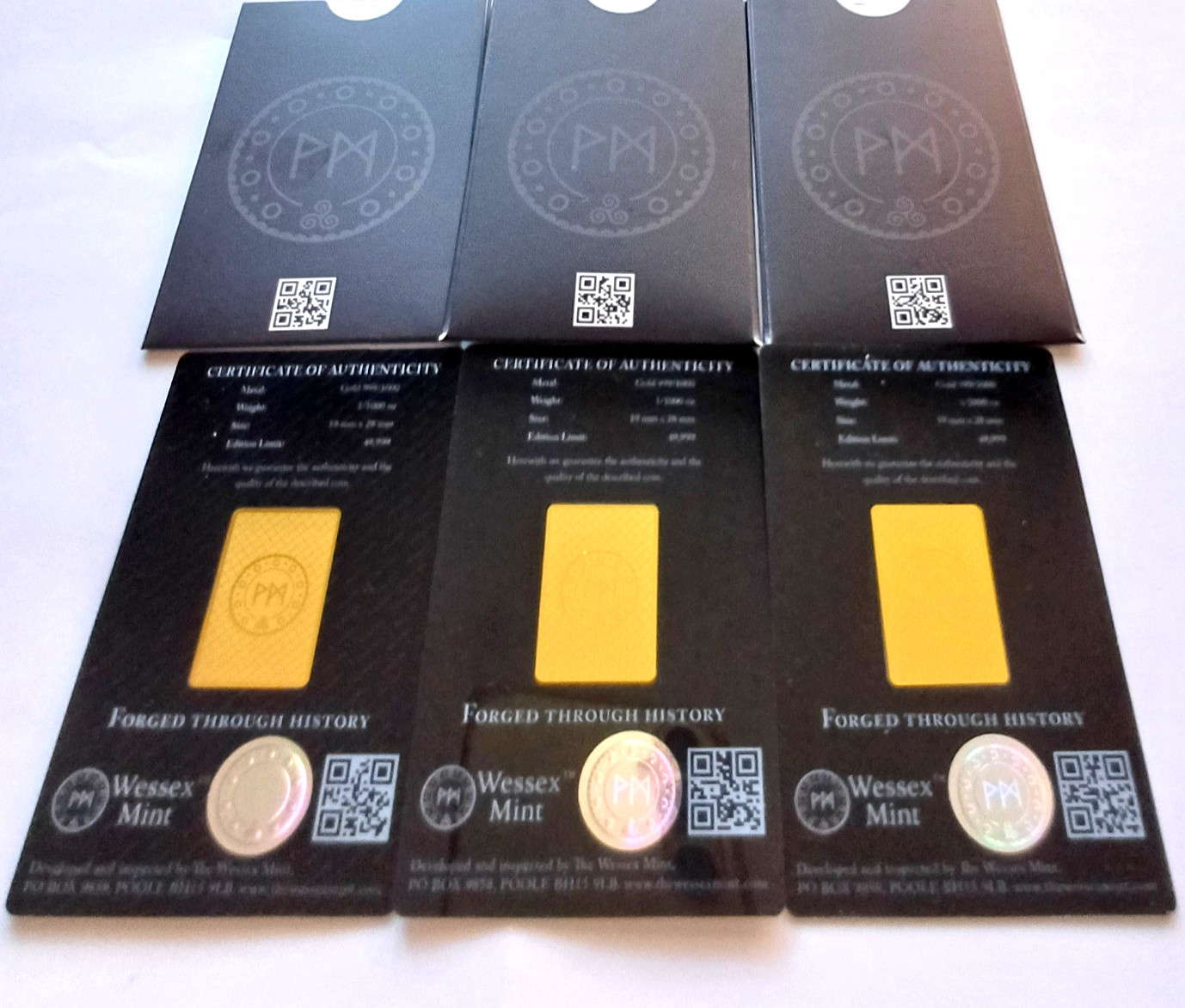 Wessex Mint 1/1000th oz x 3 Fine Gold Bars Bundle 999.9 24ct RRP £39.99 each