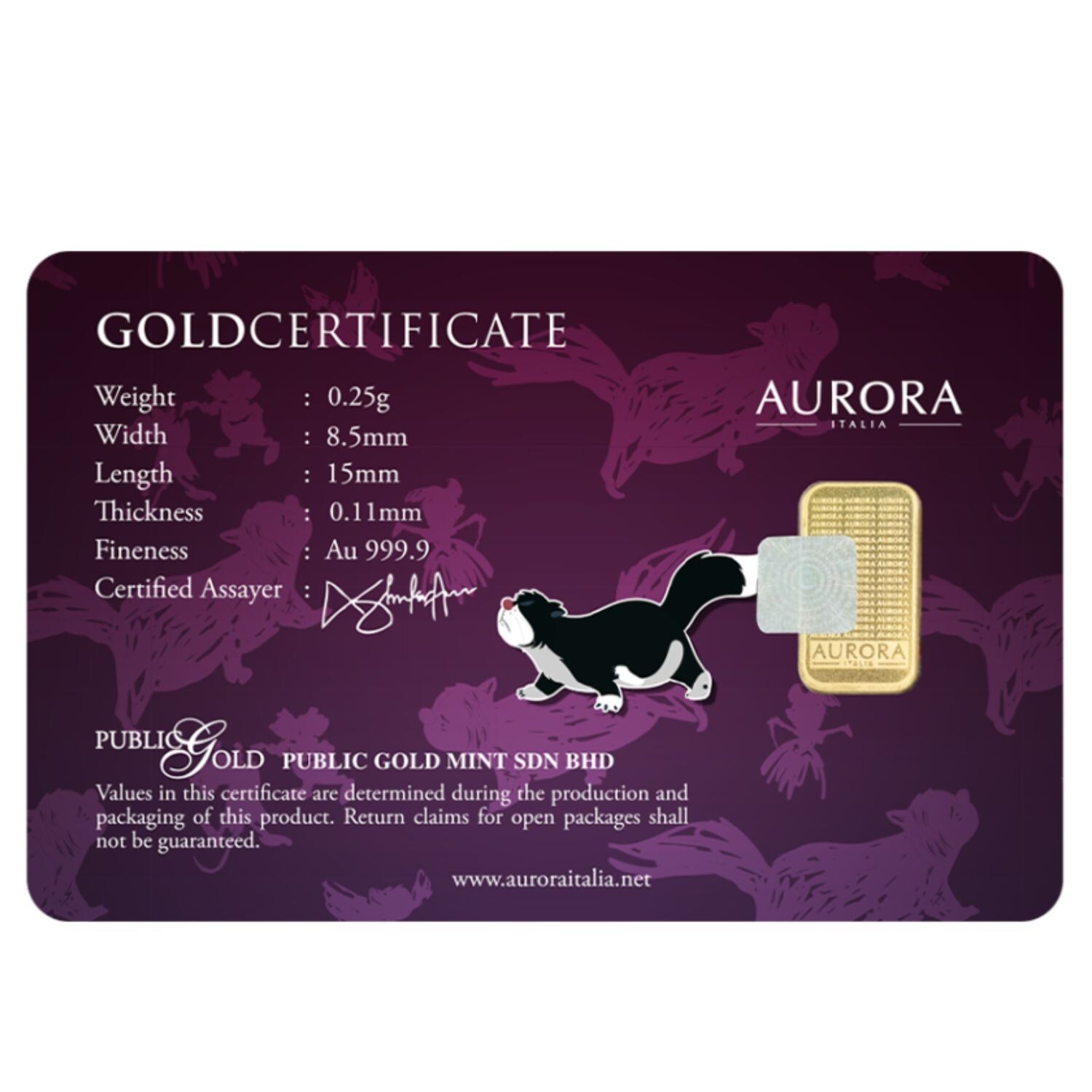 The Cinderella Lucifer Limited Edition Gold Bar 0.25gram 999.9 FreeShip