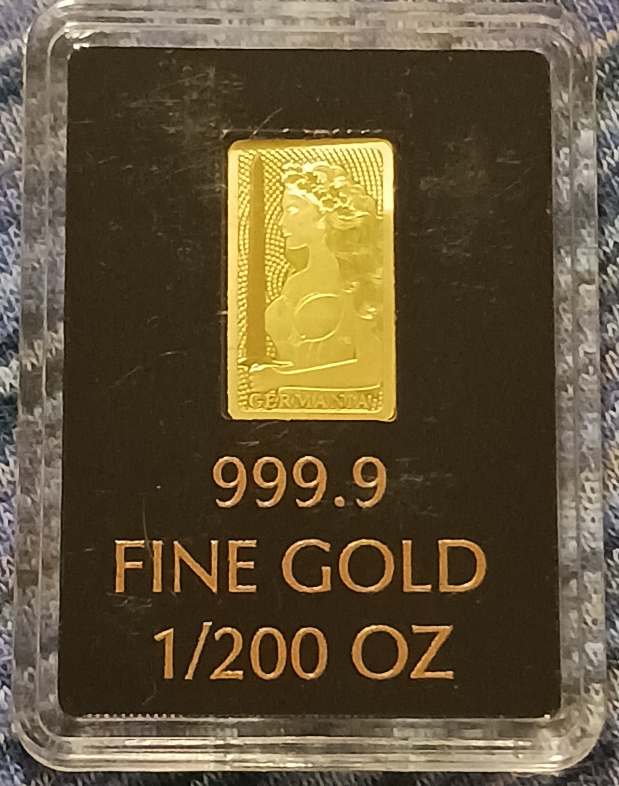 Germania Mint 1/200 Gold Lady Germania Stamped Bar in Capsule