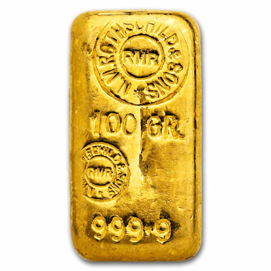 100 gram Gold Bar – Rothschild (Mocatta, .9999 Fine)