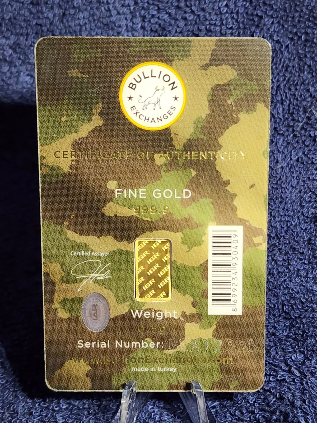 1/2 Gram .5 IGR Support Our Troops 999.9 Fine Gold Bar Factory Seal #BEA12336