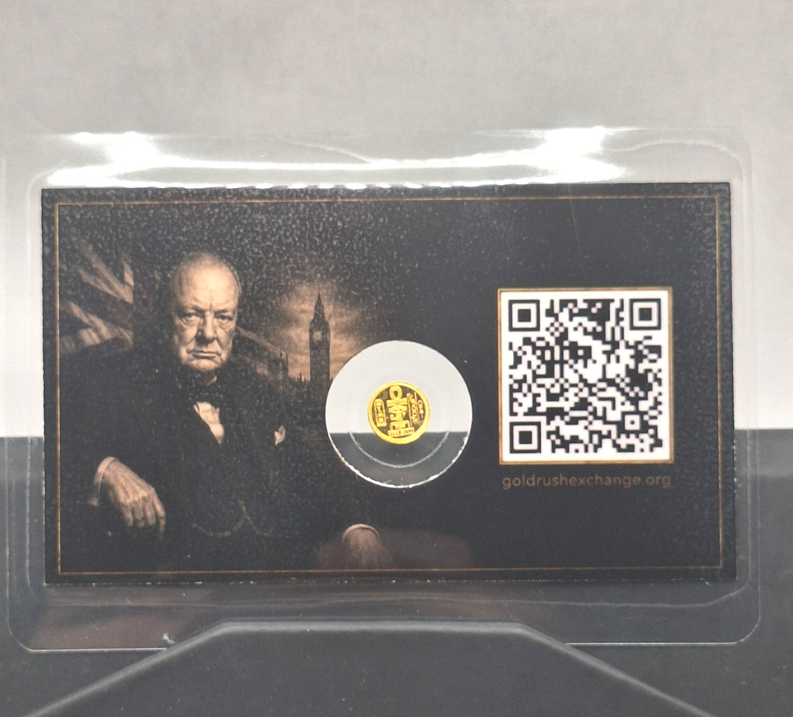 Winston Churchill Tribute Card w/ Genuine 1/500 oz .9999 Gold Eye of Ra Round