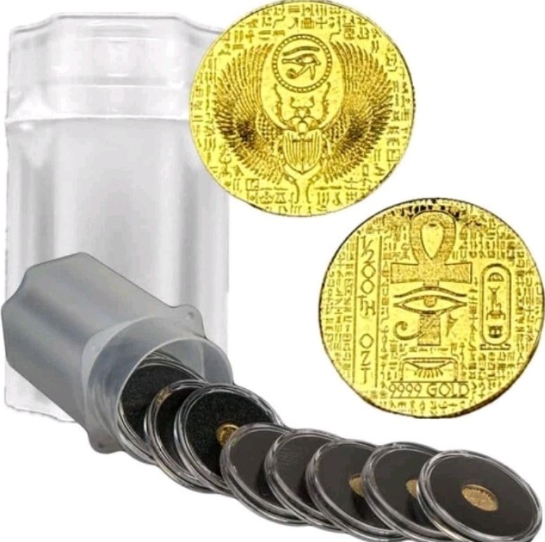 1/200th monarch Egyptian Scarab Anhk gold round in capsule