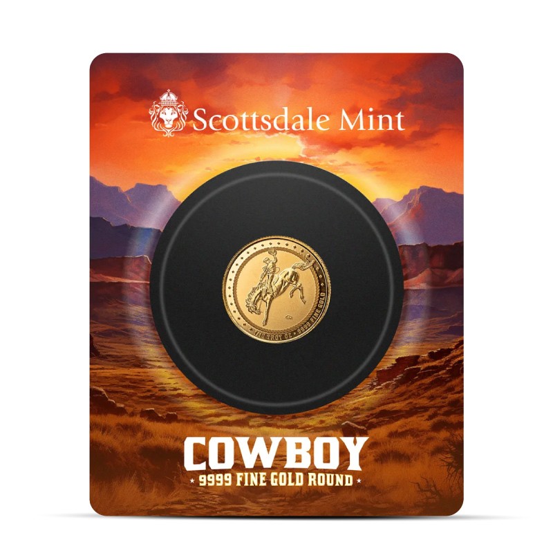Presale 1/10 oz Scottsdale Cowboy with Buffalo Privy Gold Round
