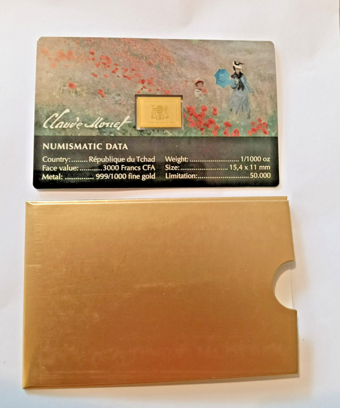2 x 1/1000th oz pure gold more for your Monet! Poppy Field & Lady with Parasol