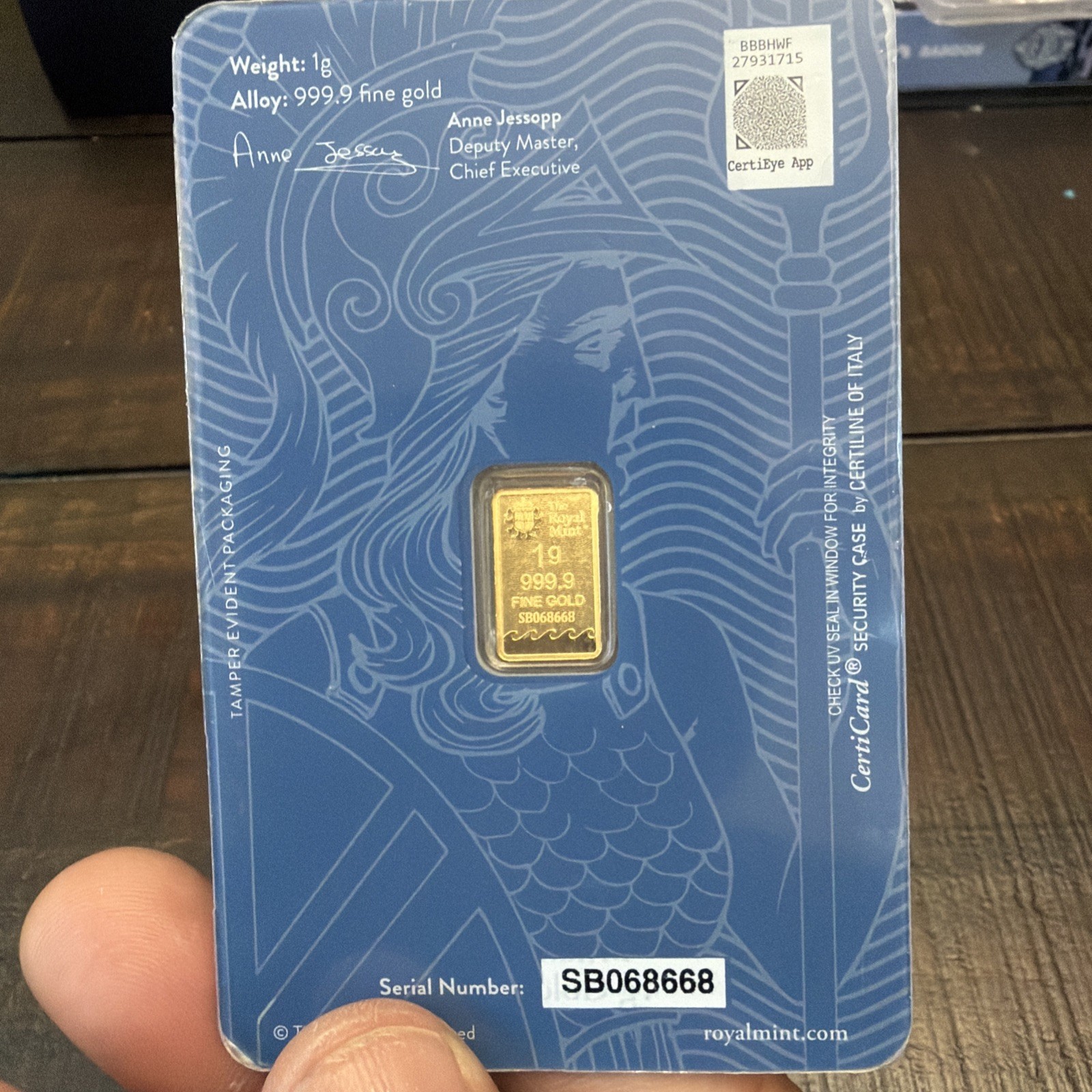 Rare 1 Gram Gold Bar The Royal Mint Britannia .9999 Fine Gold Certified Sealed