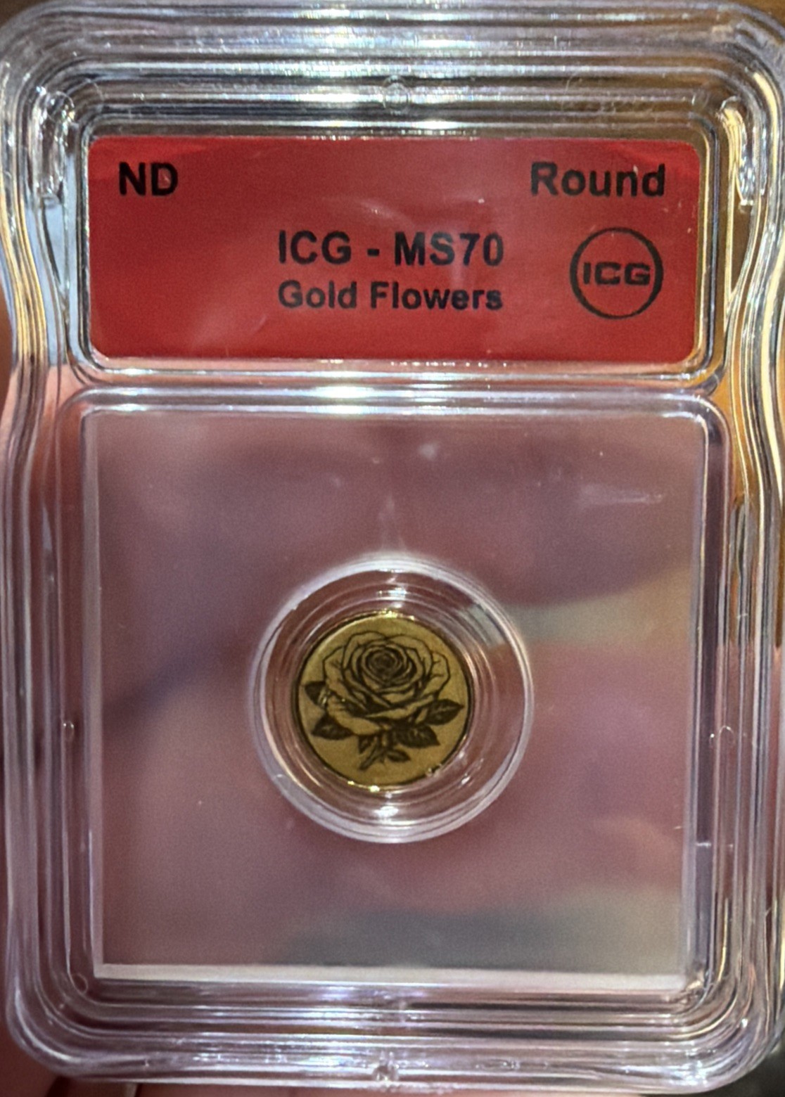 Gold Flowers Coin 1/1000 oz. ICG as MS70! Perfect for any Celebration or Gift!