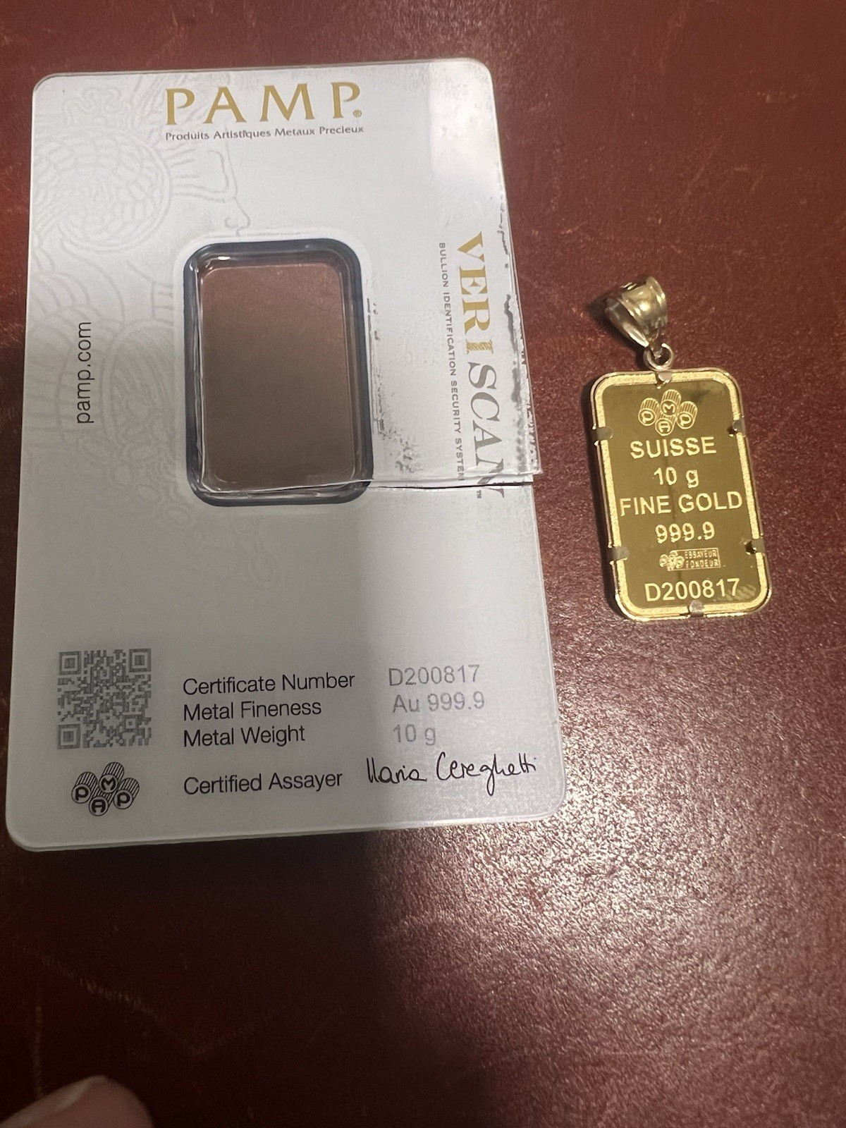 10 G. 999.9 GOLD PAMP LADY FORTUNA VERISCAN™ BAR & FREE WITH PURCHASE 14K BEZEL!