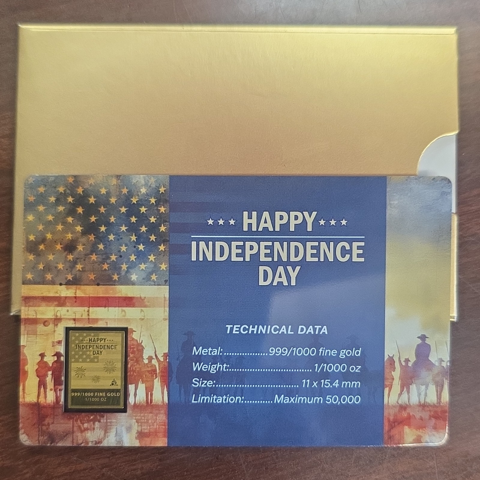 Happy Independence Day 1/1000 oz Gold Bar 0.999 Fine Bullion