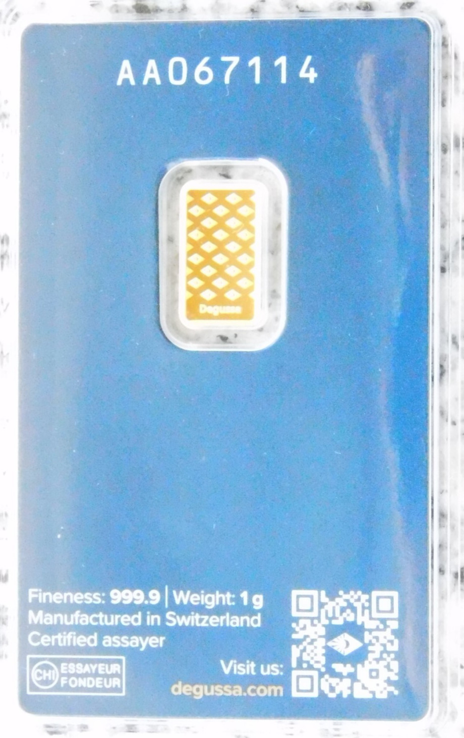 Gold Bar 1 Gram Degussa 999.9 Fine Original Blister Card Certificate 1g Gold