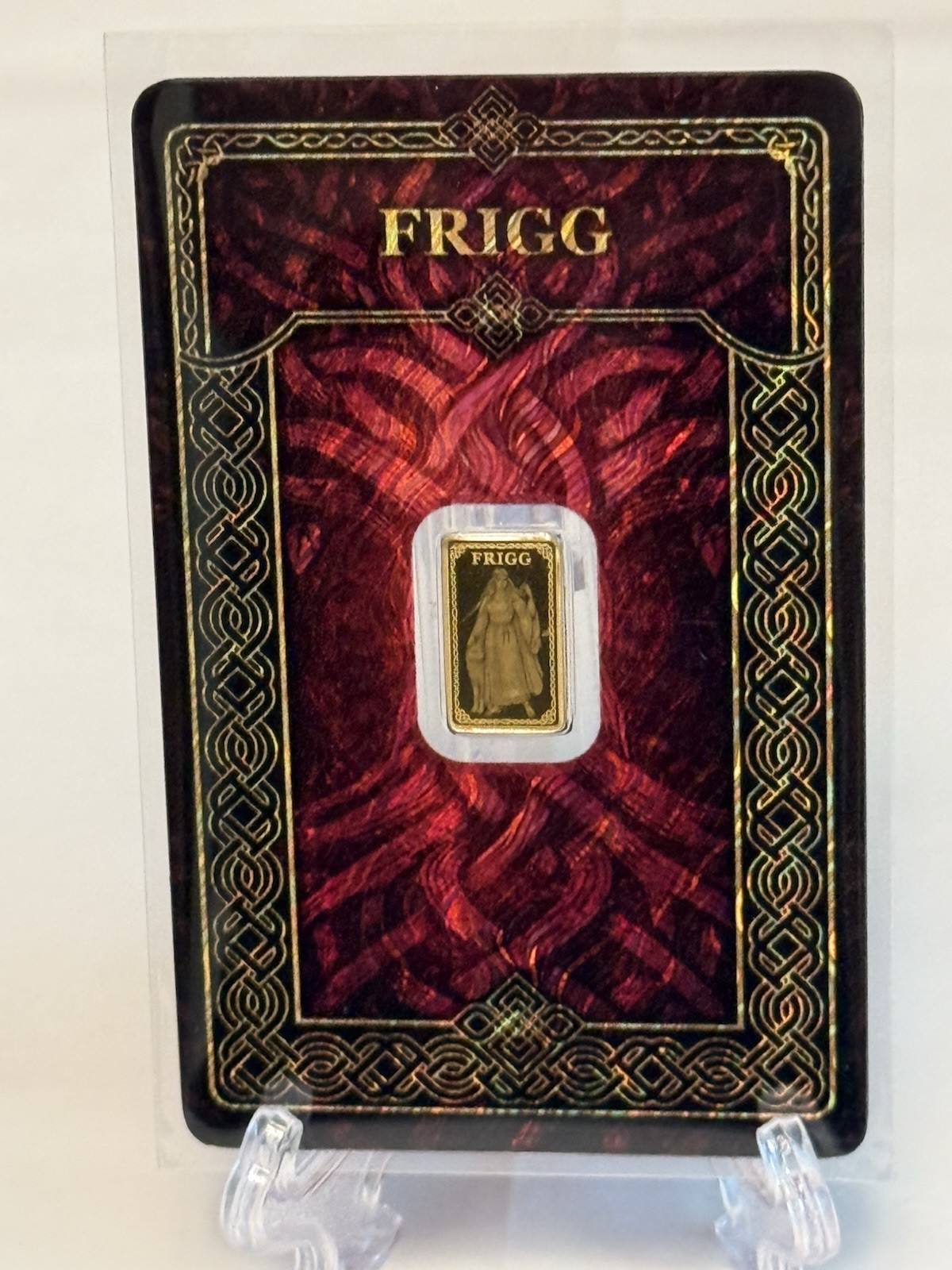GERMANIA MINT 1/100 oz. .999 FINE GOLD PROOF FRIGG BAR IN ASSAY CARD
