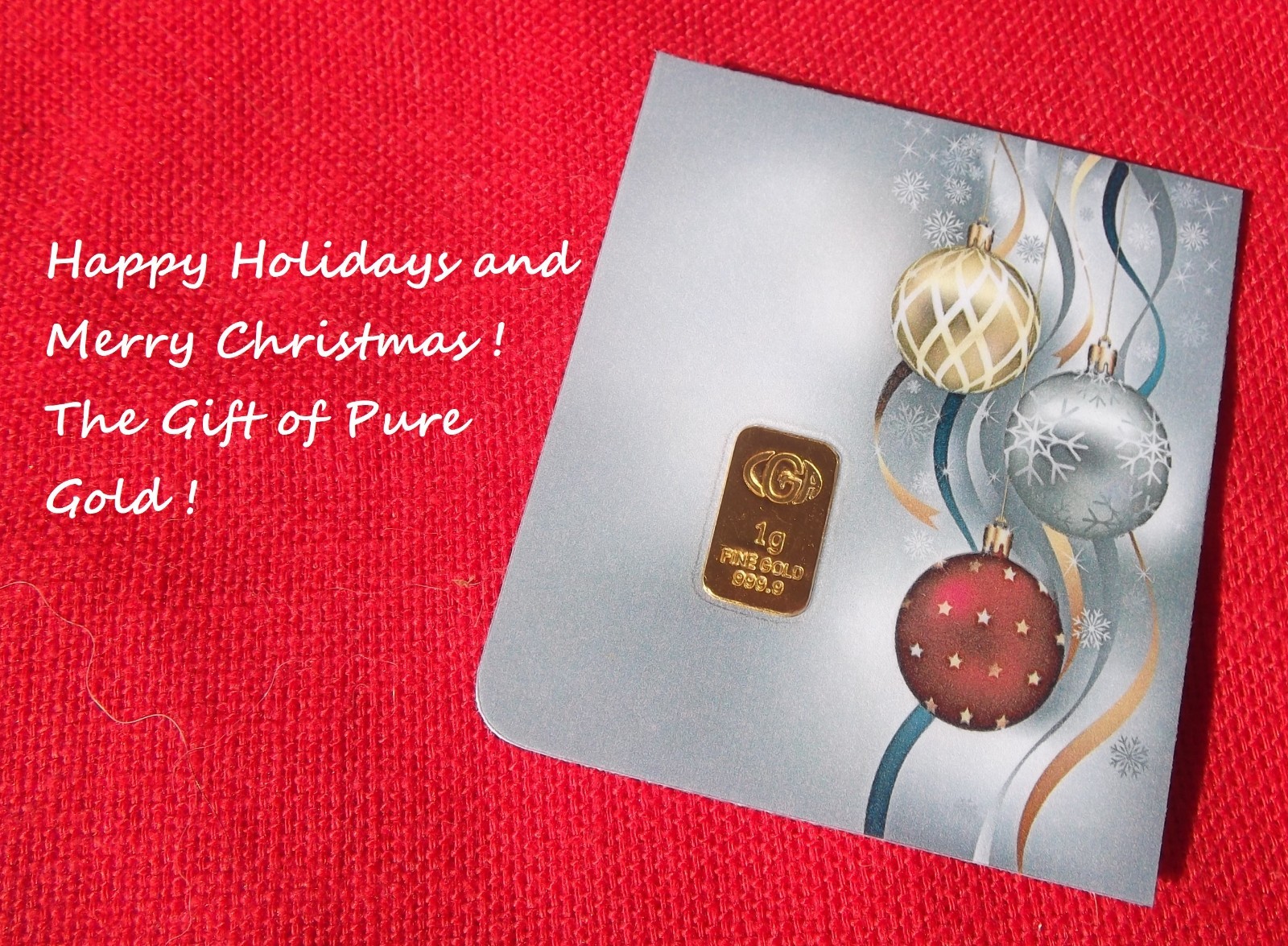 1 gram GOLD CGA BULLION HAPPY HOLIDAY Gold Bar (In Assay) IDEAL STOCKING STUFFER