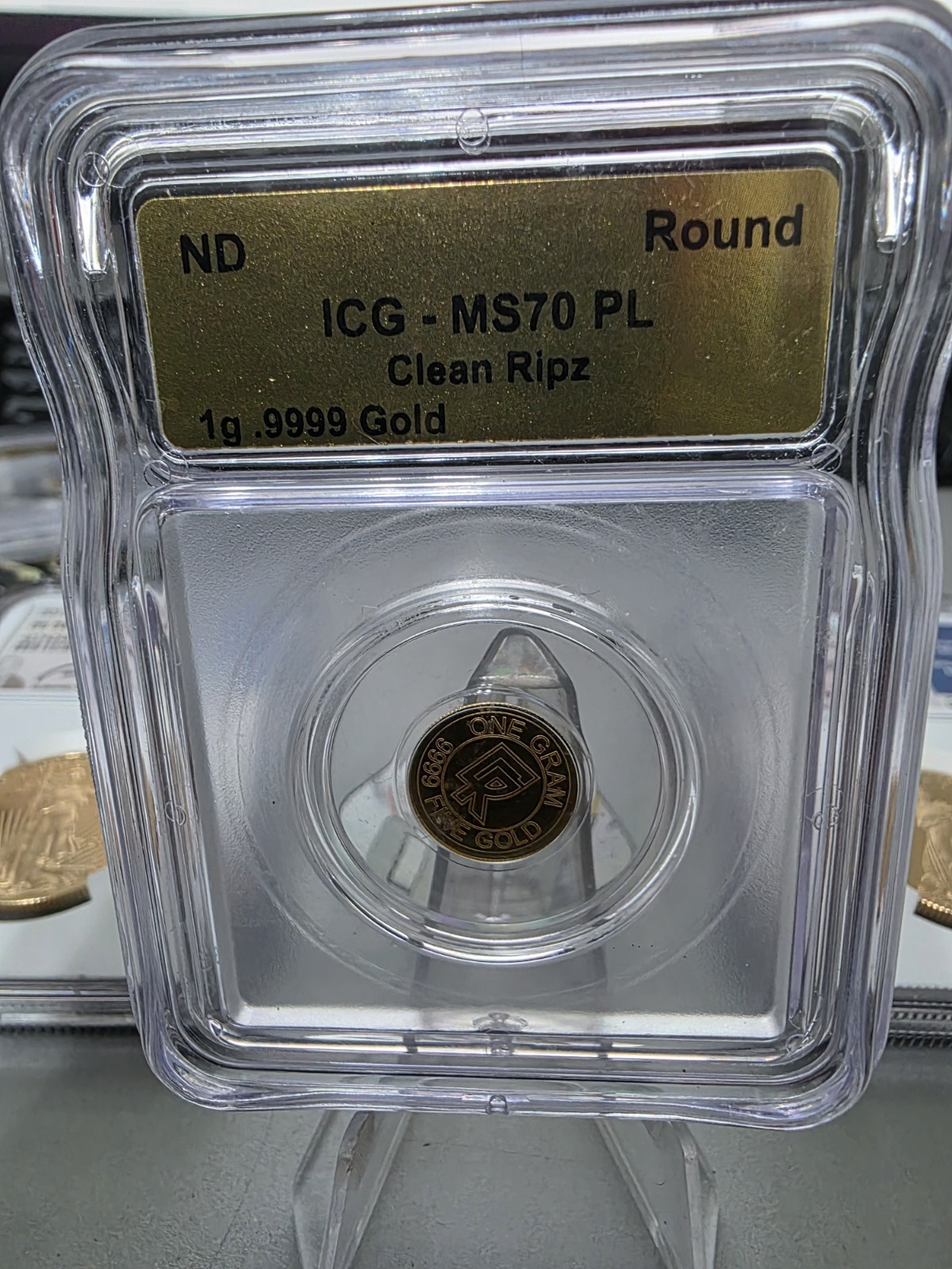 1 gram gold bar ICG MS70 Clean Ripz