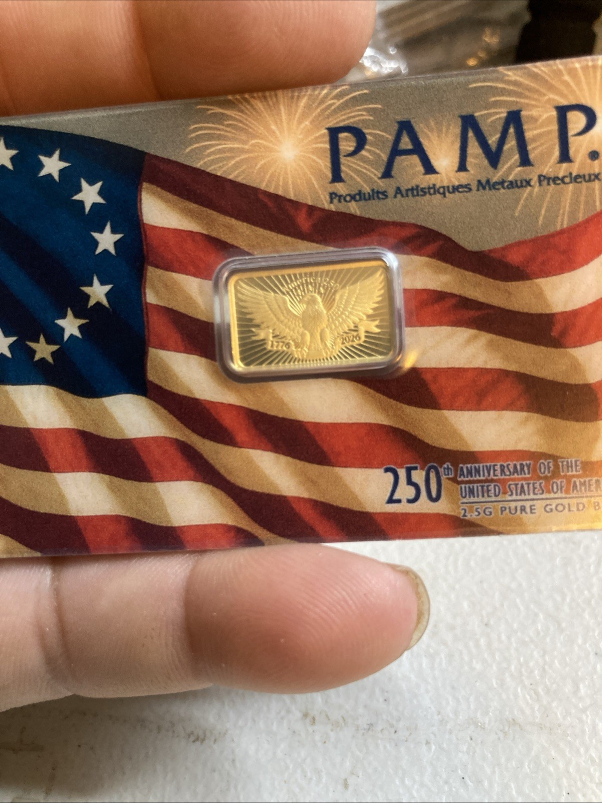 PAMP 2.5g .9999 Gold Bar in Assay Card 250th Anniversary USA 2026