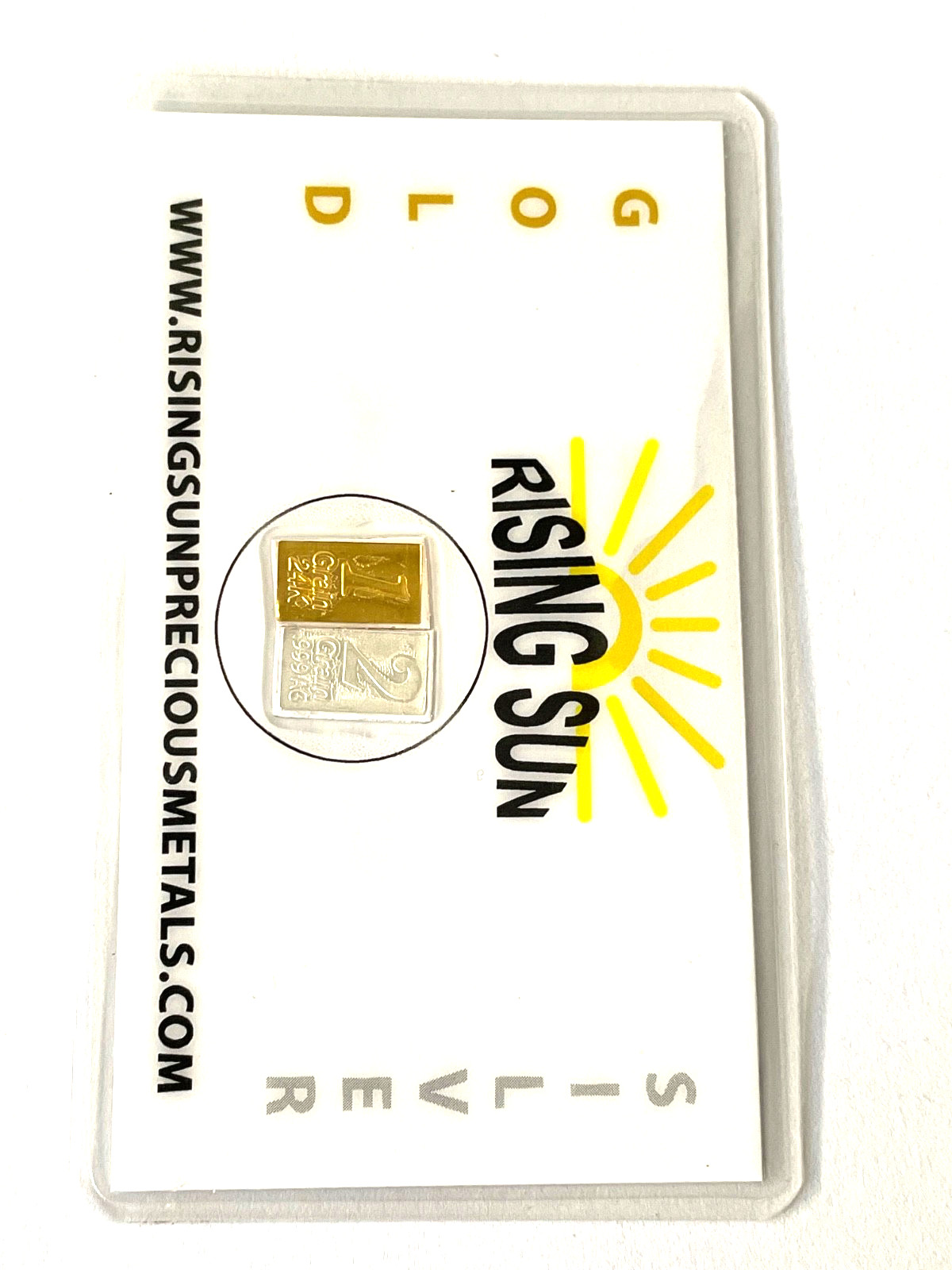 1- 24k Gold Bars and 1- Silver Bar sealed In card Rising Sun Precious Metals