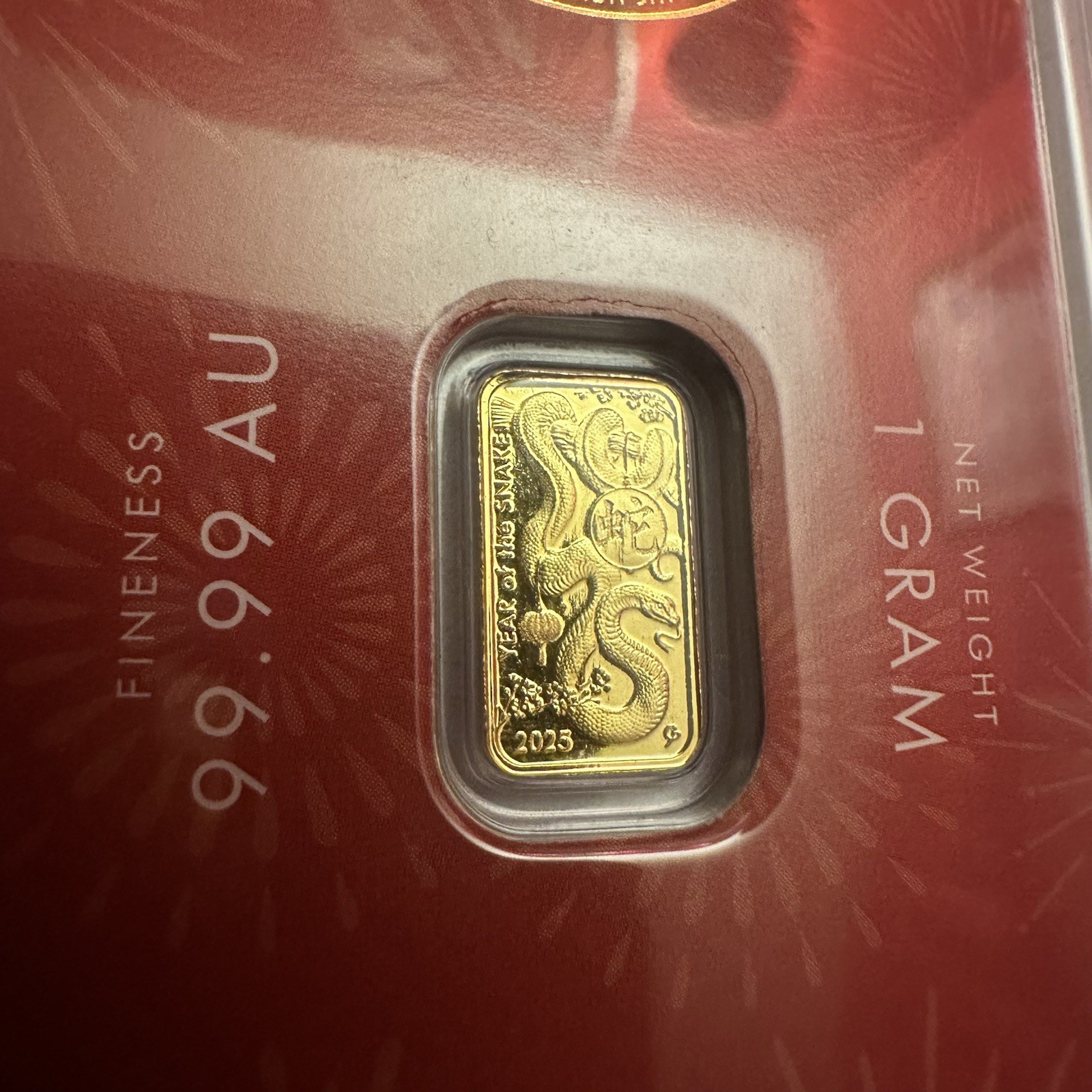 2025 Asahi 1g Gram Gold Lunar Year of the Snake Bar in Assay .9999 Fine