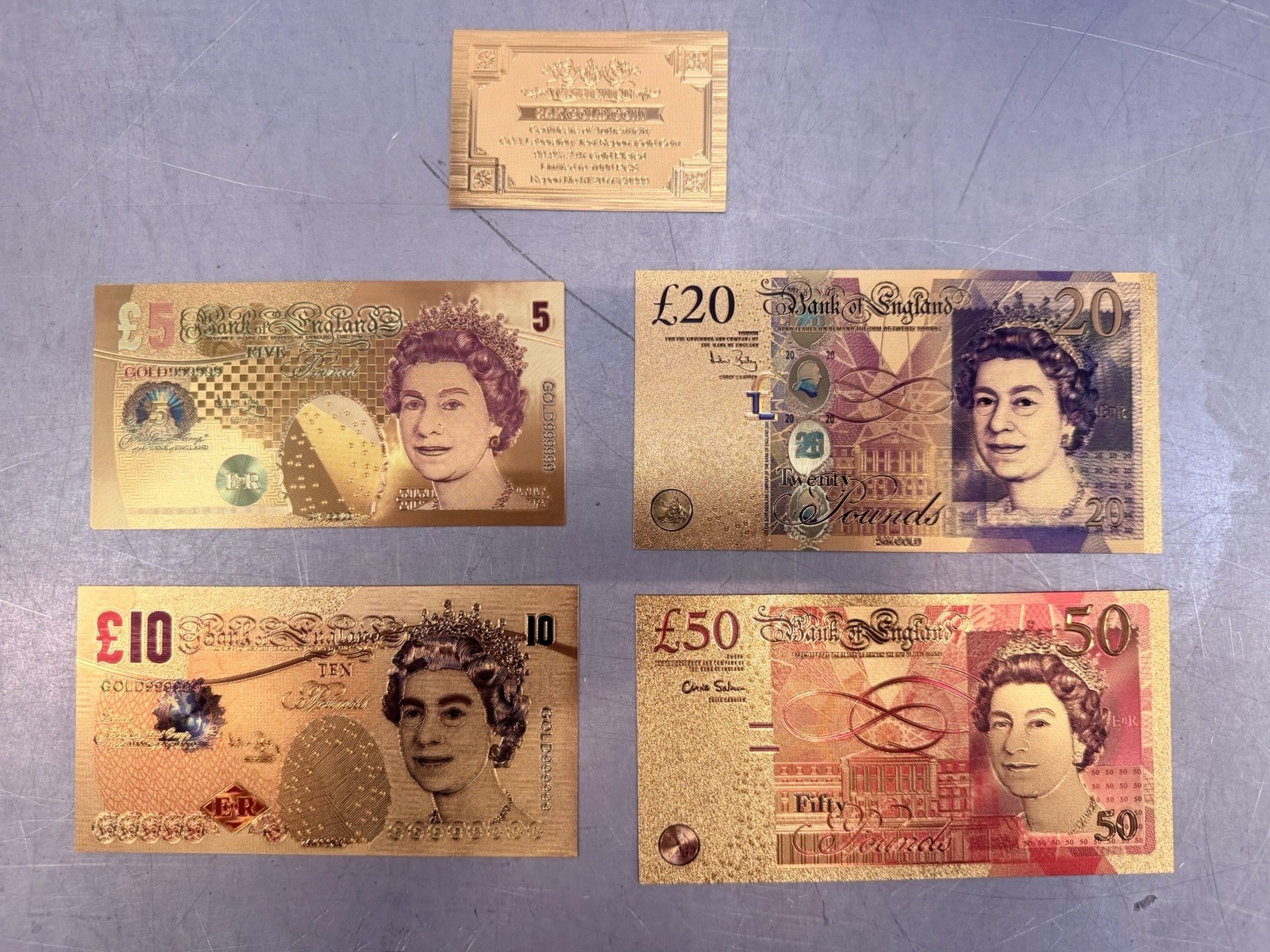 UK British Banknotes 24K Gold Foil Bullion Bar Set