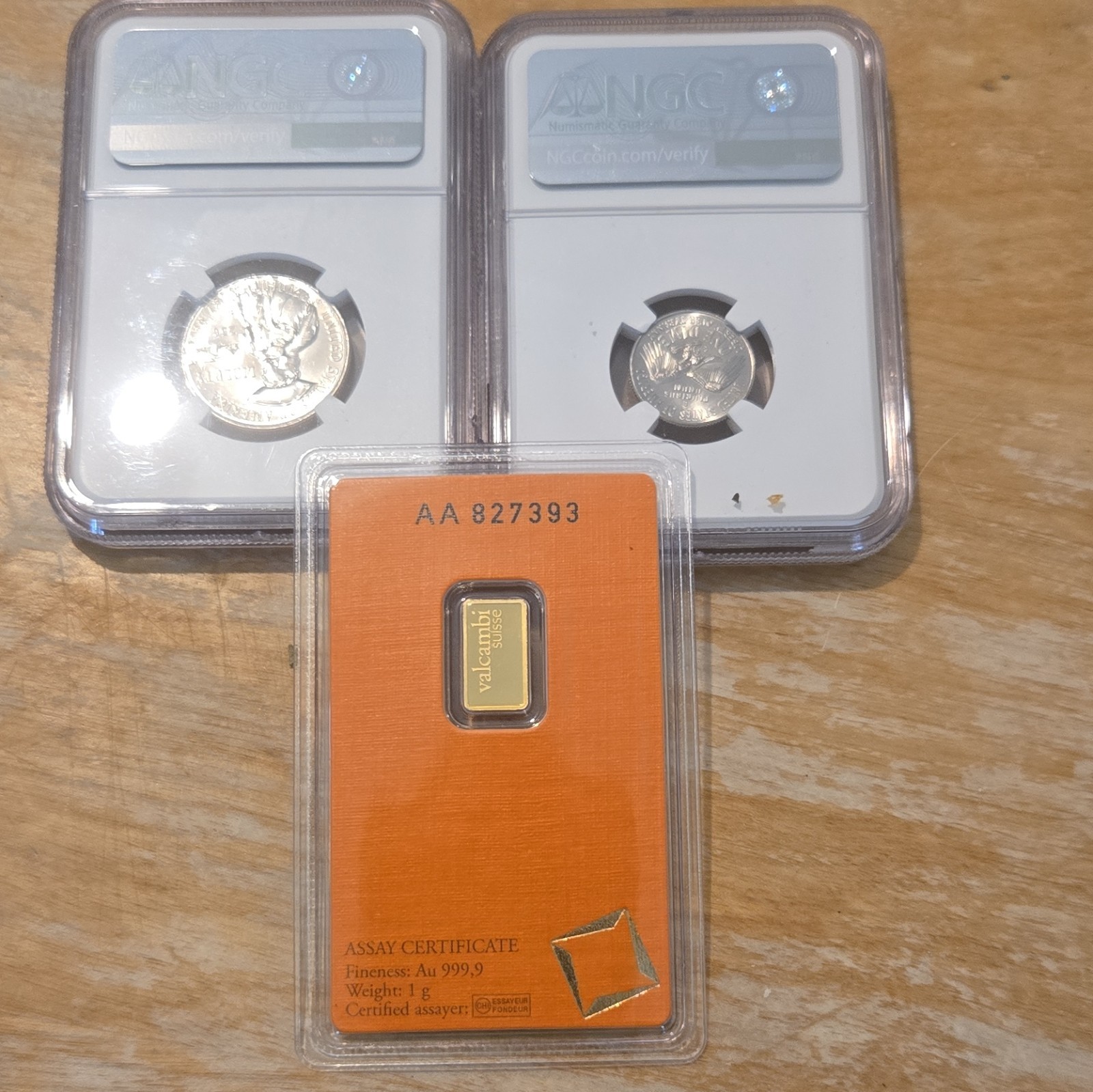 Valcambi Suisse 1g Gold Bar .9999 Fine in Assay Card Serial AA827393