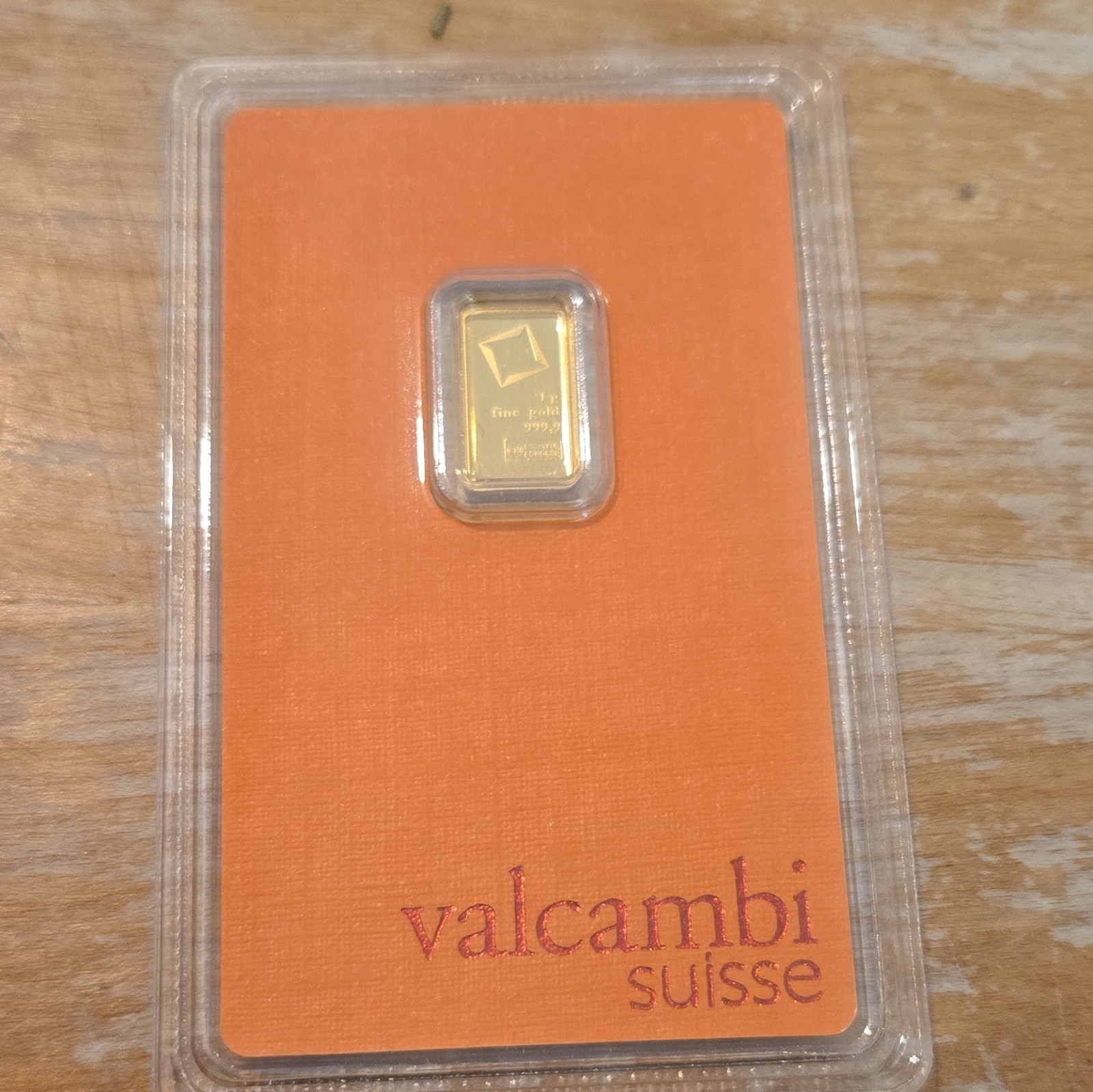 Valcambi Suisse 1g Gold Bar .9999 Fine in Assay Card Serial AA827393