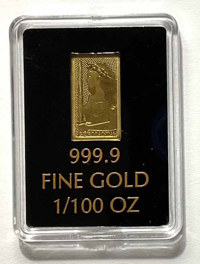 Germania Mint 1/100 oz Gold Bar in Plastic Capsule