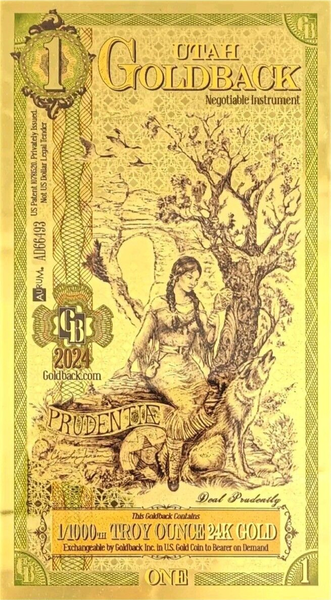 1 Goldback – Utah 2024 – .999 Fine Gold Bullion Note Bar