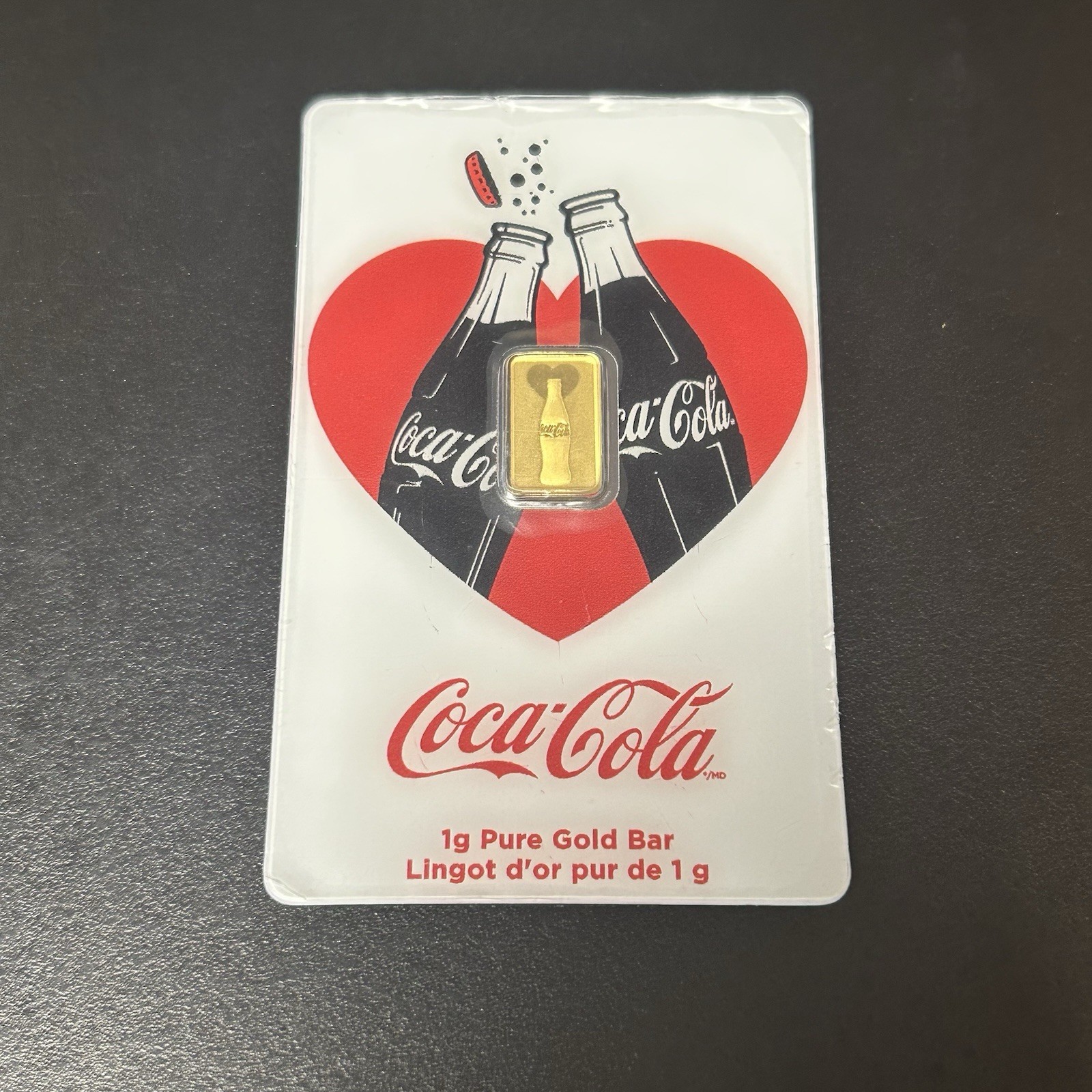 1 Gram Gold Bar PAMP Coca-Cola Valentine’s Love Bar .9999 Fine In Assay