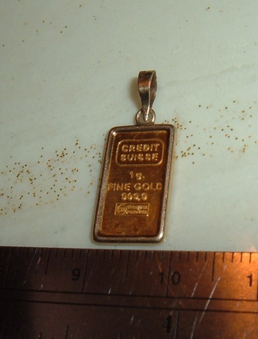 24K GOLD Credit Suisse 999.9 FINE INGOT 1G BAR 14K PENDANT NECKLACE CHAIN 1.23g