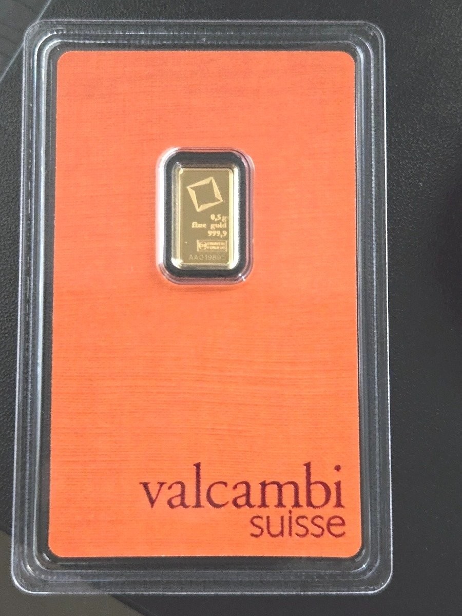 Valcambi Suisse 0.5 Gram Fine Gold Bar .9999 24K in Assay Card AA019895