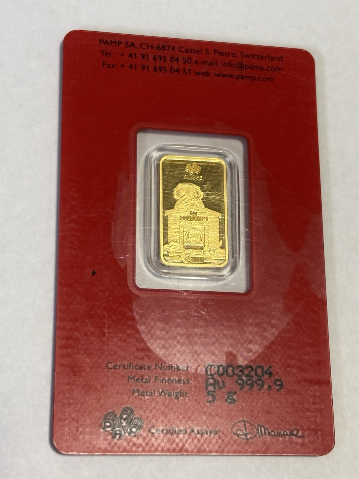 PAMP Suisse 5g Gold Year of the Dog – The Lunar Calendar Series in Assay