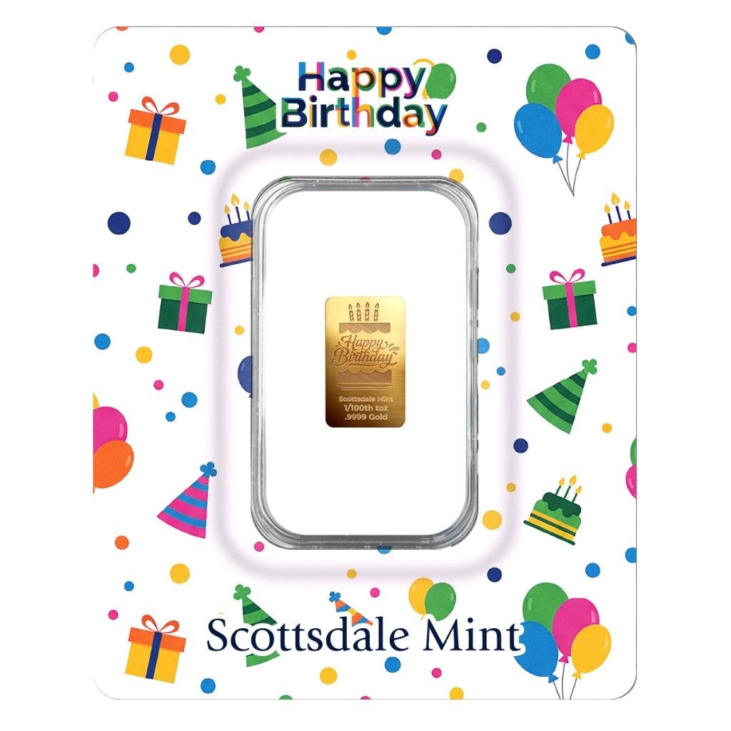 Happy Birthday Cake 1/100 oz Gold Bar .9999 Gold (in Certi-Lock®) #A766
