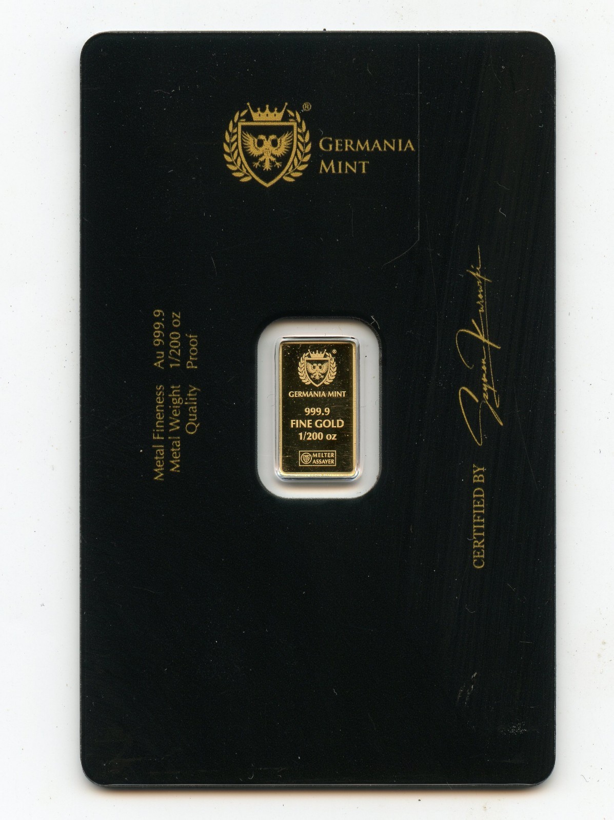 Germania Mint 1/200 OZ .999 Gold Bar on Card