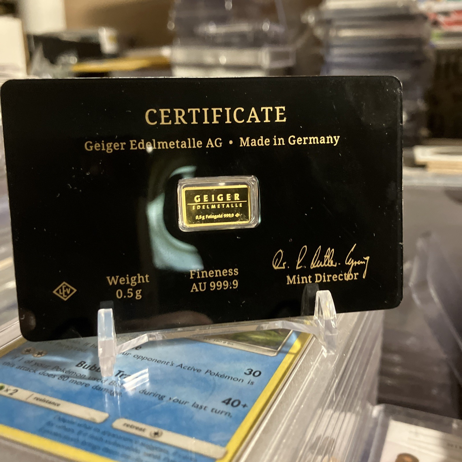 Geiger Edelmetalle .5g .9999 Gold Bar Vintage Edition Black Assay Card COA Rare