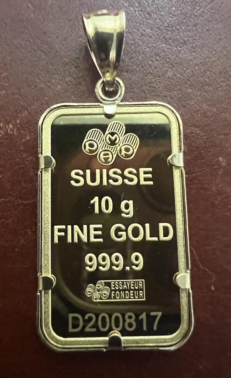10 G. 999.9 GOLD PAMP LADY FORTUNA VERISCAN™ BAR & FREE WITH PURCHASE 14K BEZEL!