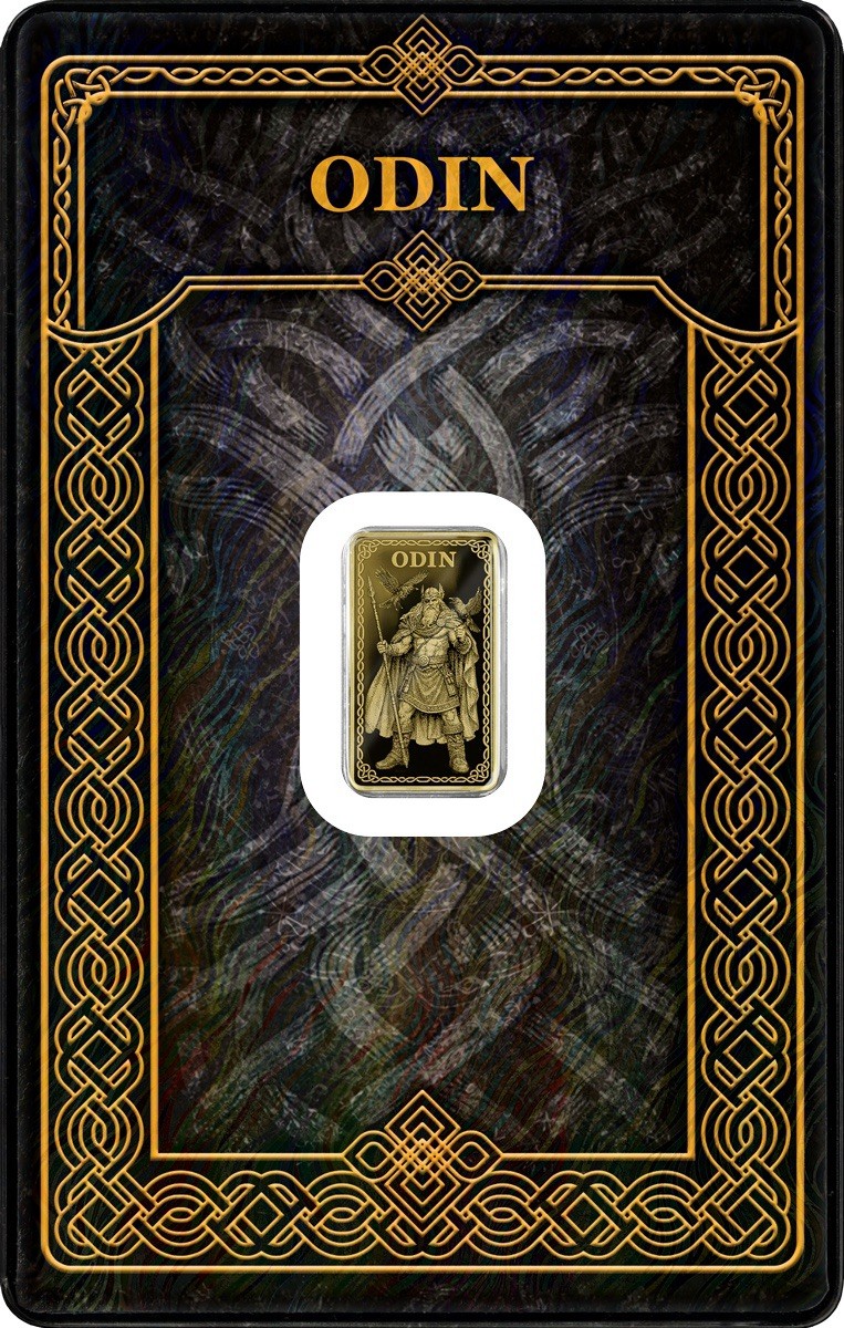 2026 Gods of Germania Odin 1/100oz .9999 Gold Minted Proof Bar