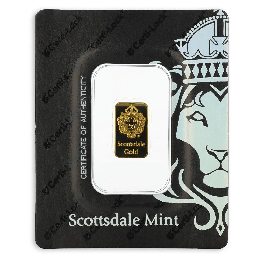 2 gram Scottsdale Mint .9999 Gold Bar – Sealed in Certi-Lock COA #A378
