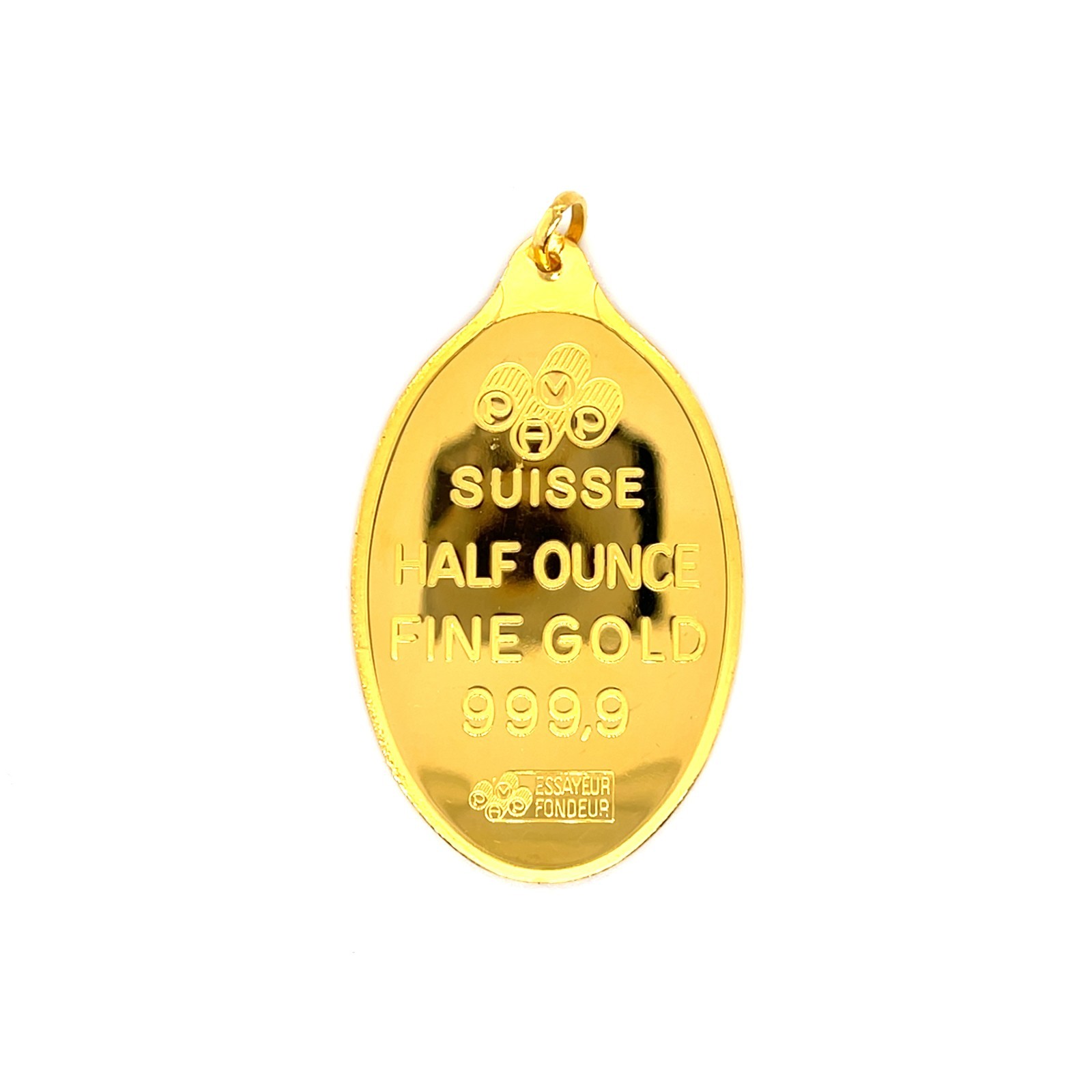 PAMP Suisse Lady Fortuna ½ OZ .9999 Fine 24KT Gold Oval Pendant Bar Bullion