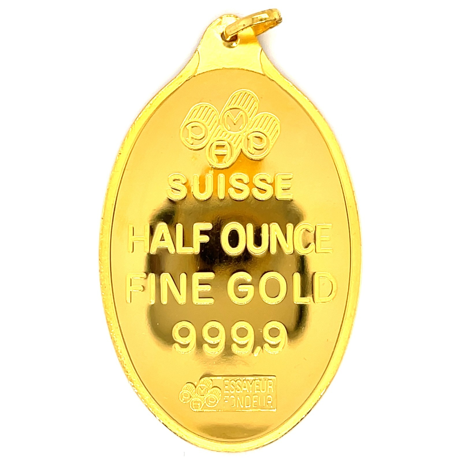 PAMP Suisse Lady Fortuna ½ OZ .9999 Fine 24KT Gold Oval Pendant Bar Bullion