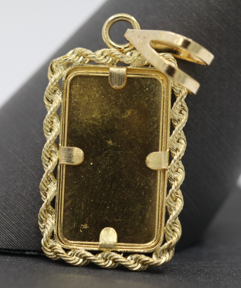 Union Bank of Switzerland 1g 999.9 Fine Gold #95988 Bar in 14k Pendant w/ COA