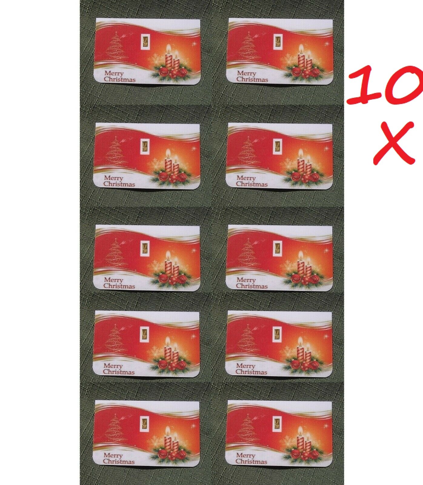 1/15th Gram PURE 999 GOLD (10X) Merry Christmas BULLION MINTED CERTIFIED BAR LOT