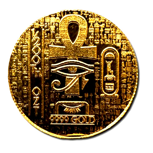 LOT X 2 MONARCH EGYPTIAN KING TUT & SCARAB .9999 FINE GOLD ROUNDS IN CAPSULE BU