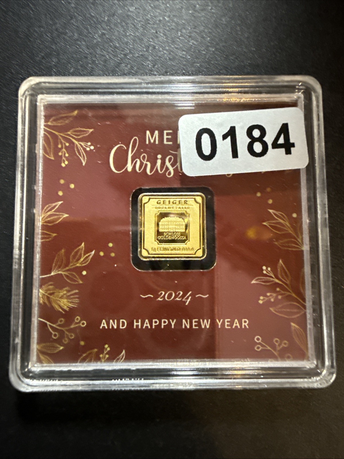 Merry Christmas Geiger In Assay-1 Gram Gold Bar (Only 1,000 Mintage) 999.9 Fine