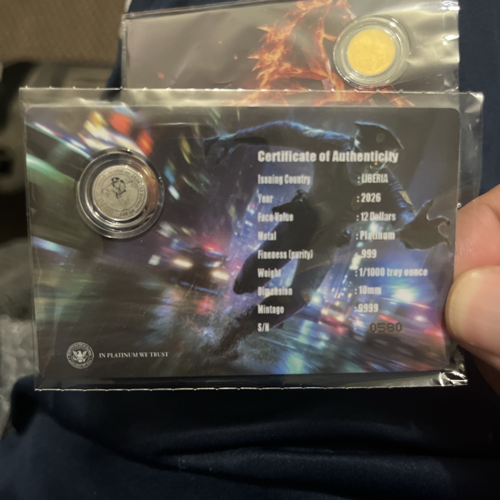 1/1000th .9999 Year Of The Horse Coin In Coa & 1/1000th .999 Platinum Alien