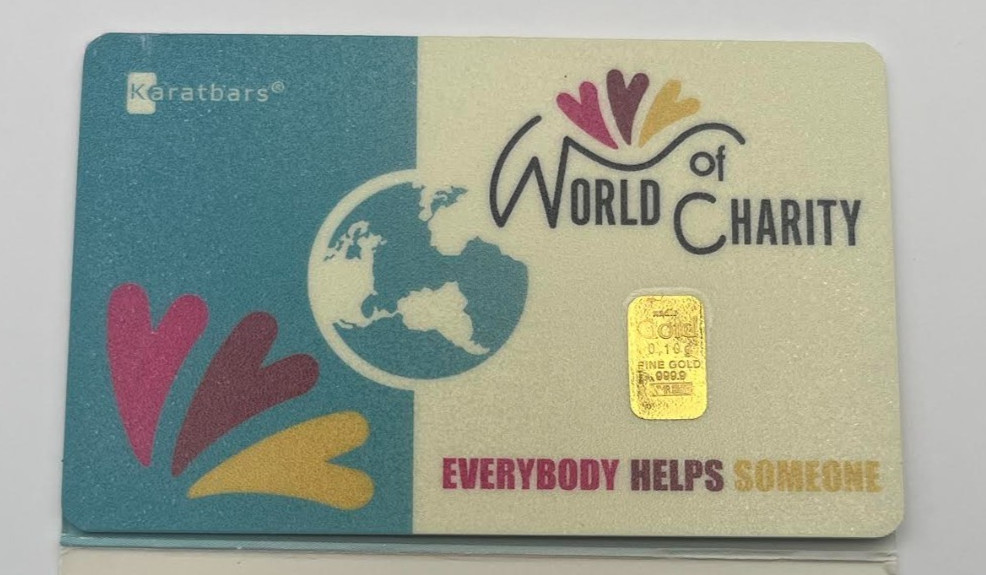 Gold Bar 1/10th gram gold bar World of Charity .999 GOLD .1 Karatbar