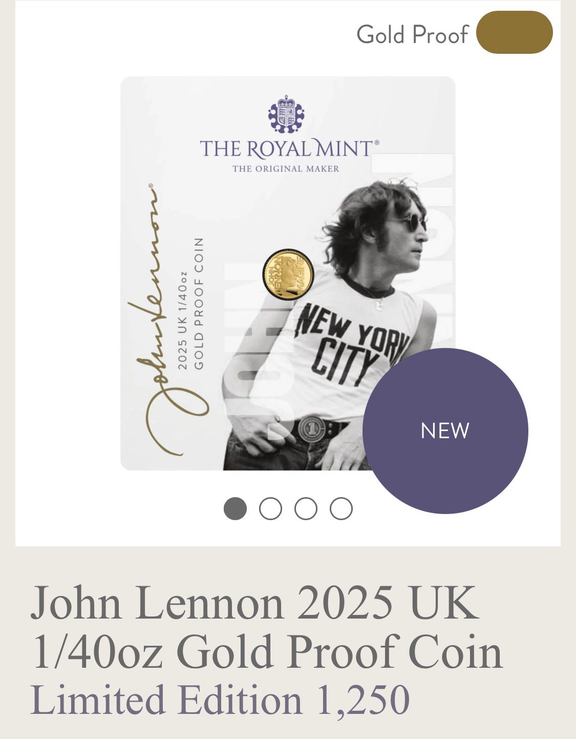 2025 Great Britain JOHN LENNON Music Legends 1/40 oz Gold Proof in Card L.E.1250