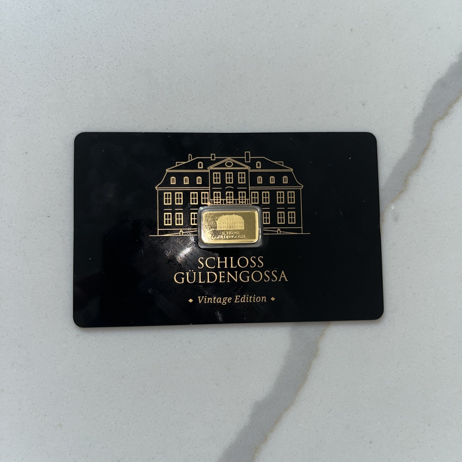 Geiger Schloss Guldengossa Vintage Edition Carded Gold Bar .5 Gram .999 Fine