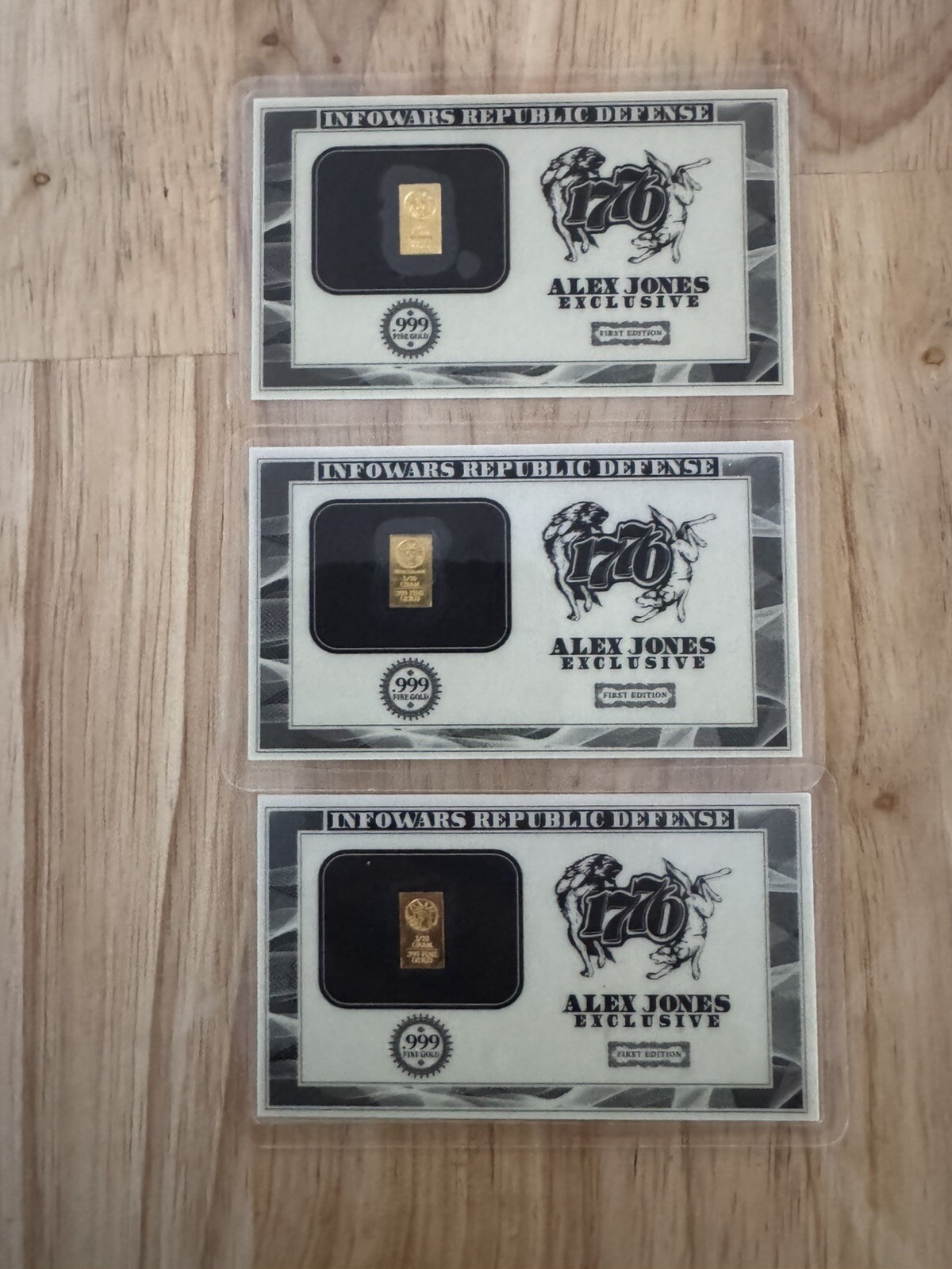 (3)1/10 Of A gram .999 Fine Gold Alex Jones “Infowars Republic Defense”